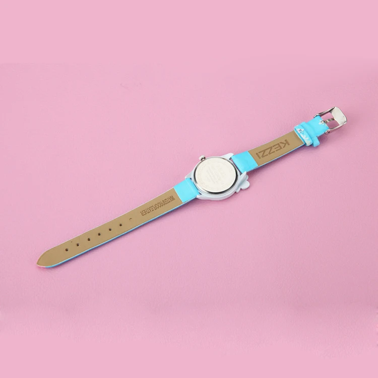 KEZZI-Relojes de pulsera impermeables para niños y niñas, bonitos relojes de dibujos animados con lazo, esfera redonda, estampados, correa de cuero, de cuarzo