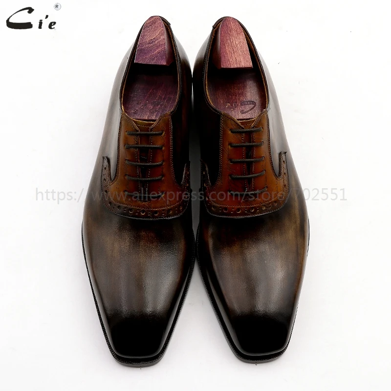 cie oxford patina olive matching brown carving design full grain calf leather breathable outsole handmade men shoe bespoke color