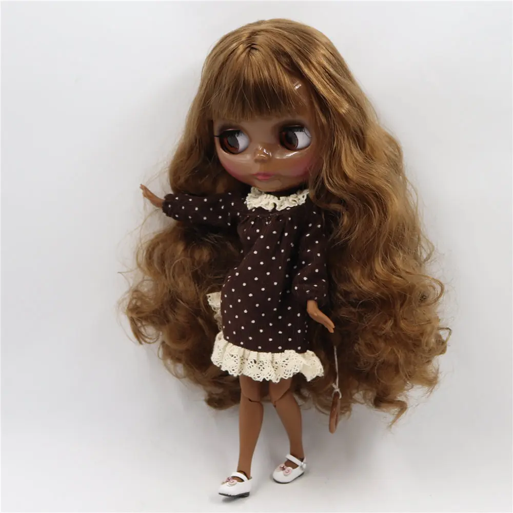 ICY DBS Blyth doll Super black skin joint body smooth face Dark brown hair. No.BL0623