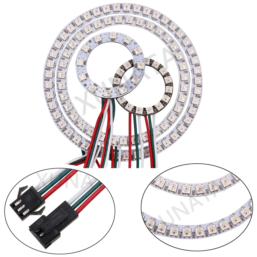 Anillo direccionable pixel WS2812B DC5V, 1 8 12 16 24 32 40 48 60 93 241 LED WS2812 SK6812 5050 RGB, anillo LED WS2811 ic incorporado RGB