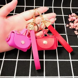 Novelty Mini Leather Handbags Keychain For Women Cute Girls Tiny Bags Charm Keychain On Bag Car Trinket Jewelry Party Gift