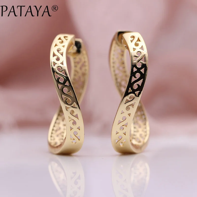 PATAYA New Wave Big Circle Drop Earrings Women Fashion Jewelry 585 Rose Gold Color Micro Wax Inlay Natural Zircon Long Earrings