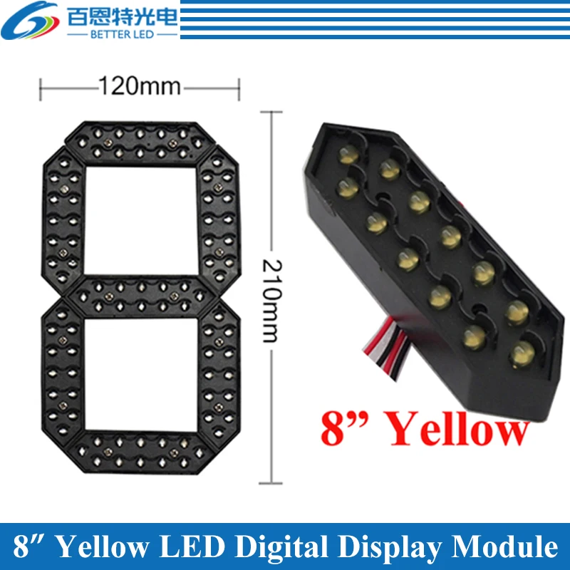 

4pcs/lot 8" Yellow Color Outdoor 7 Seven Segment LED Digital Number Module for Gas Price LED Display module