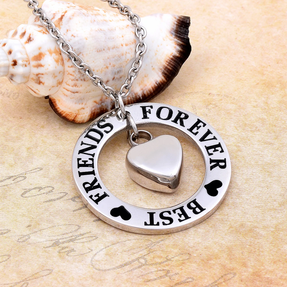 

IJD9782 "FOREVER BEST FRIENDS" Circle of Life Pendant Match Cremation Mini Urn Heart Locket Engravable Stainless Steel Jewelry