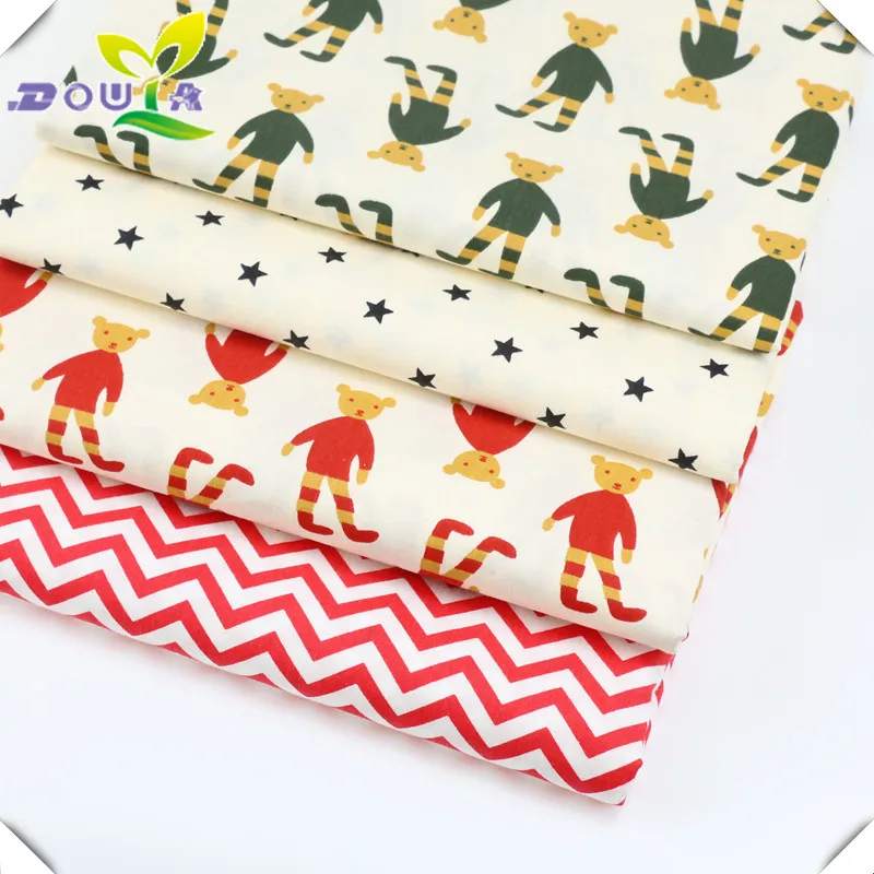 Cartoon Bear cloth, water wave star AB twill printed cloth baby cotton bed sheet fabric pure cotton handmade cloth