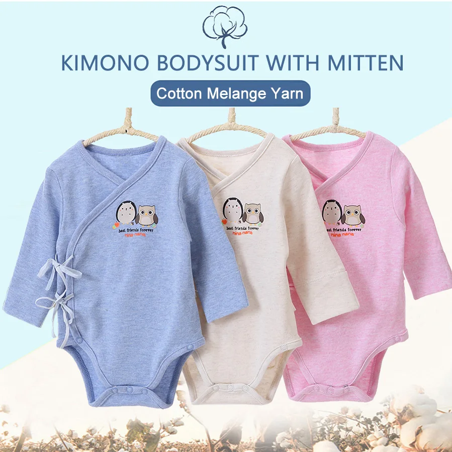 Baby Cotton Long Sleeve Side Snap Bodysuits Newborn Clothes Gift Boy Girl Infant Kimono Pajama Unisex Cardigan Onesies