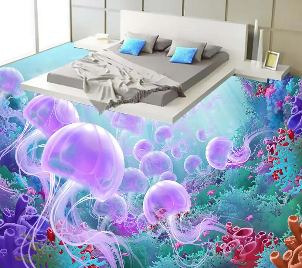 

Custom Photo self-adhesive 3D floor ocean PVC waterproof floor Home Decoration 3d floor wallpapers