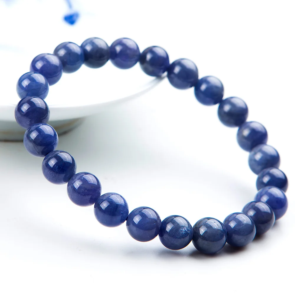 Natural Blue Tanzanite Gemstone Round Beads Bracelet 7mm Stretch Women Men Tanzania Beads Femme Man Crystal Birthday GiftAAAAA