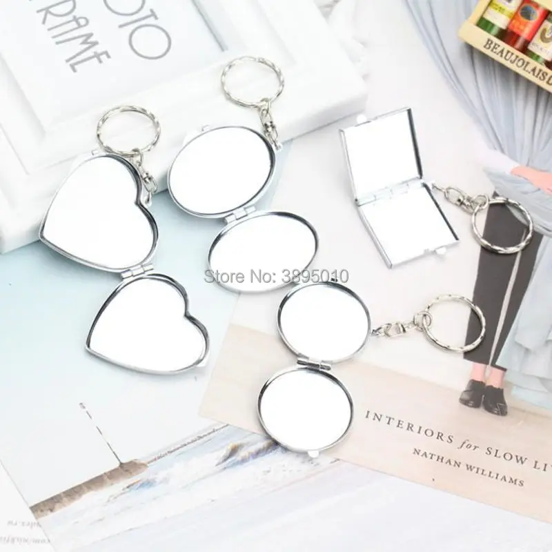 Mirror with keyring Portable Double Side Pocket Make Up Mirror Stainless Steel Frame Cosmetic Makeup F946