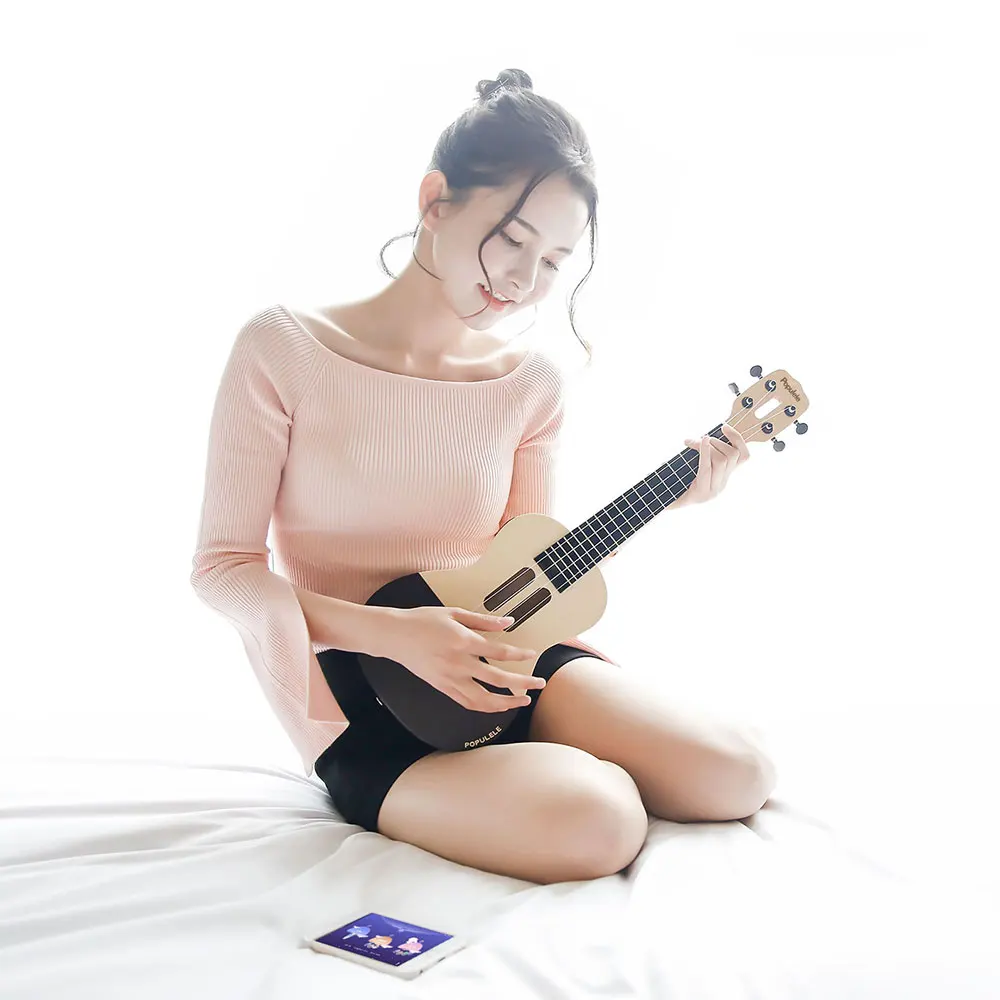 

Populele U1 23 Inch Ukulele 4 Strings Acoustic Electric Smart Guitar from Xiaomi APP IOS Android Phone Wood Color Hawaii Guitar