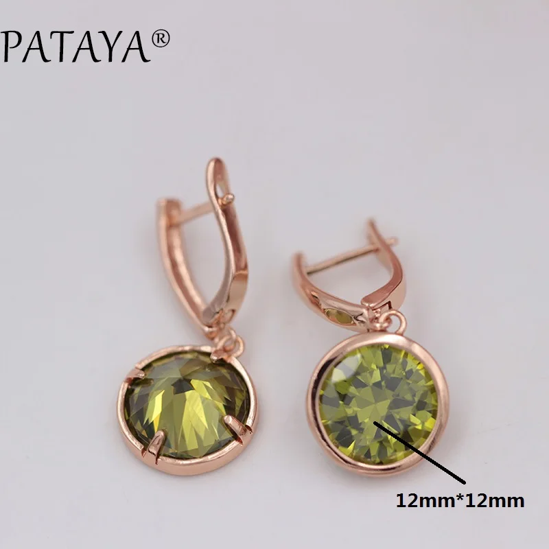 PATAYA New Fashion Multi-Colored Earrings 585 Rose Gold Color Round Natural Cubic Zirconia Dangle Earrings Women Luxury Earring