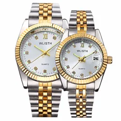 High Quality Watch Fashion Mens Watches Gold Stainless Steel Wristwatch Calendar Date Clock WLISTH Brand Luxury Women Waterproof