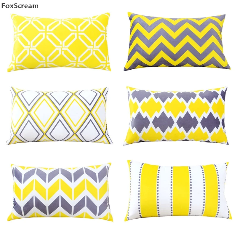 

Grey Throw Pillows Rectangle Cushions Covers Home Decor Yellow Decorative Pillows Sofa Gray Geometric Cushions Velvet Pillowcase