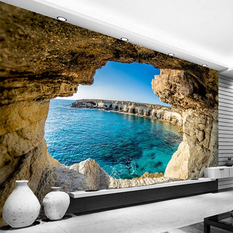 Photo Wallpapers Modern Simple Cave Seascape Nature Mural Living Room Bedroom Interior decorative Vinyl Wall Painting Wall Cloth