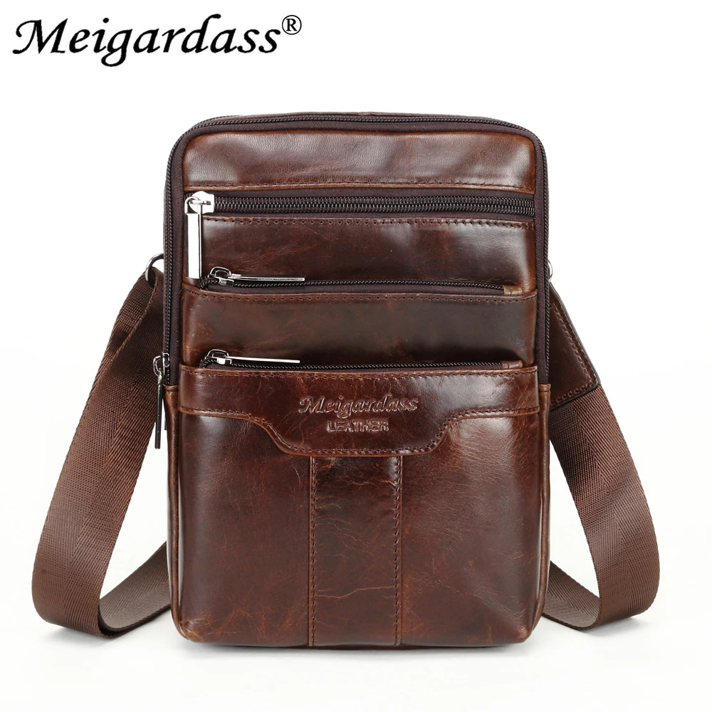 

MEIGARDASS Vintage Genuine Leather Shoulder Bags Men Messenger Bag Travel Chest Bag Pack Male Business 7.9" iPad Handbags Purse