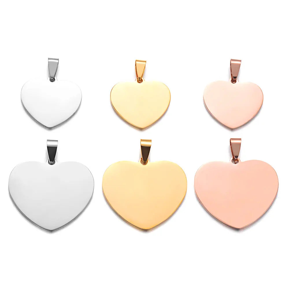 3pcs/Lot Stainless Steel Mirror Polish Blank Heart Pendant Wholesale Jewelry Finding Accessories Initial Name Dog Tags