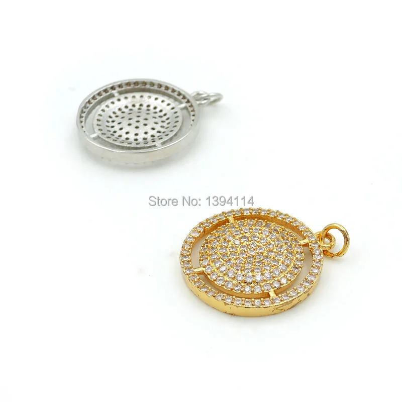 22*20*4mm Micro Pave Clear CZ Round Charm Fit For Making DIY Necklaces Jewelry