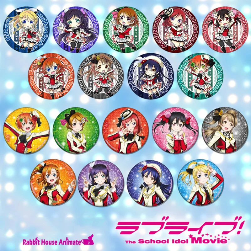 ZXFJXR 58MM Anime LoveLive!School idol project Honoka Umi Eli Nozomi Maki Rin Hanayo Nico Pin Badge Badges Brooch Icon