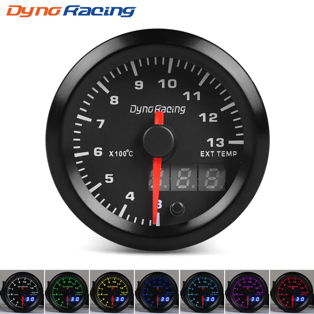 Dynoracing 2'' 52mm Dual Display Exhaust Gas Temp Gauge 7 colors Led 300-1300 Celsius EGT EXT Gauge with Stepper Motor BX101503