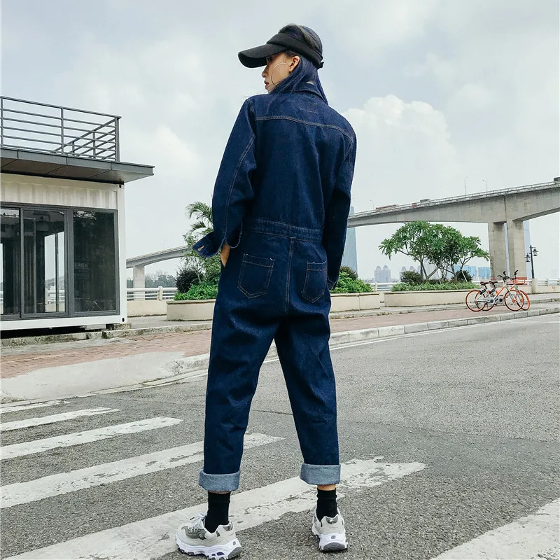 Miễn phí Vận Chuyển Mới Thời Trang Safari Phong Cách Dài Tay Áo Phụ Nữ Chất Lượng Cao Denim Jeans Jumpsuit Và Rompers Cộng Với Kích Thước Quần S-XL