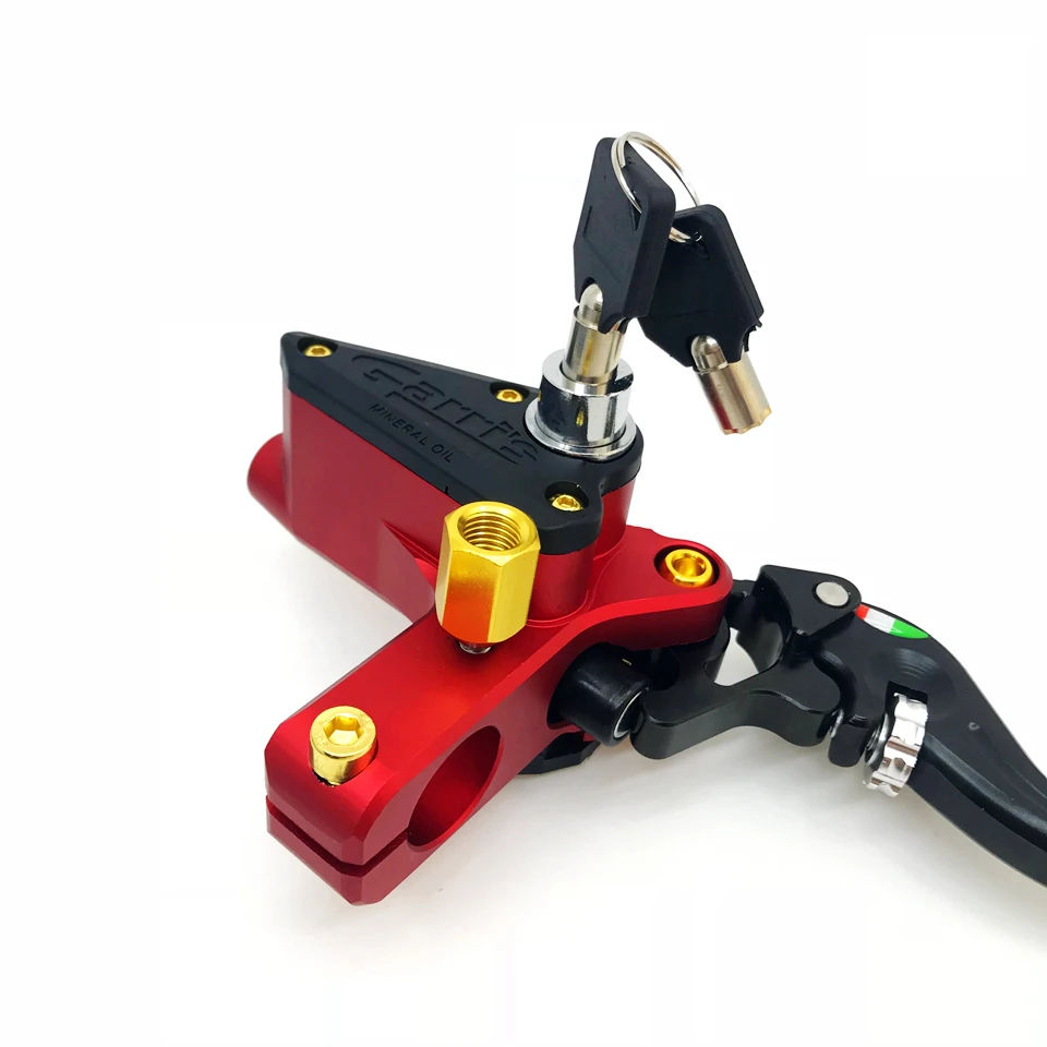 CNC Black / Red hydraulic brake pump with Brake safety lock master cylinder lever + clutch handle with mirror mounting hole