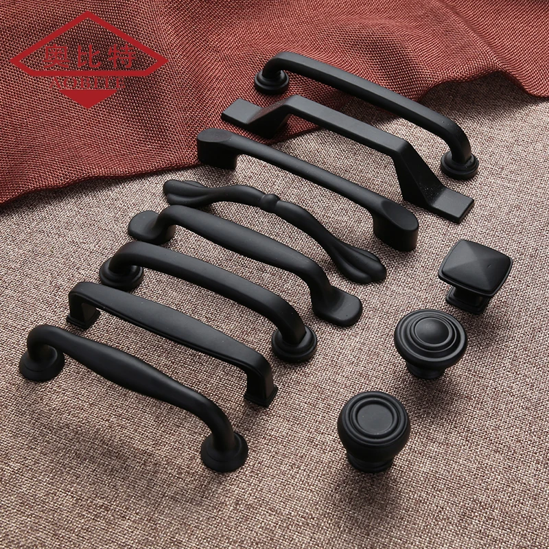 

AOBT Zinc Alloy Matte Black Cabinet Handles American Style Kitchen Cupboard Door Pulls Drawer Knobs Furniture Handle Hardware