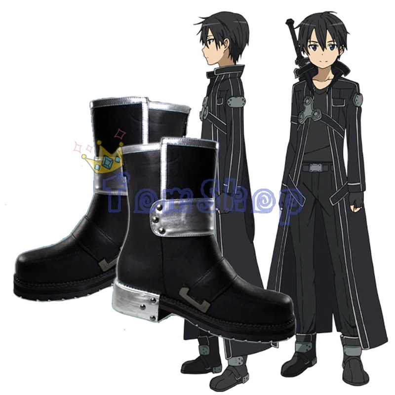 Sword Art Online SAO Kirito Kirigaya Kazuto Cosplay Shoes Black Leather Boots Men Women Halloween Costumes