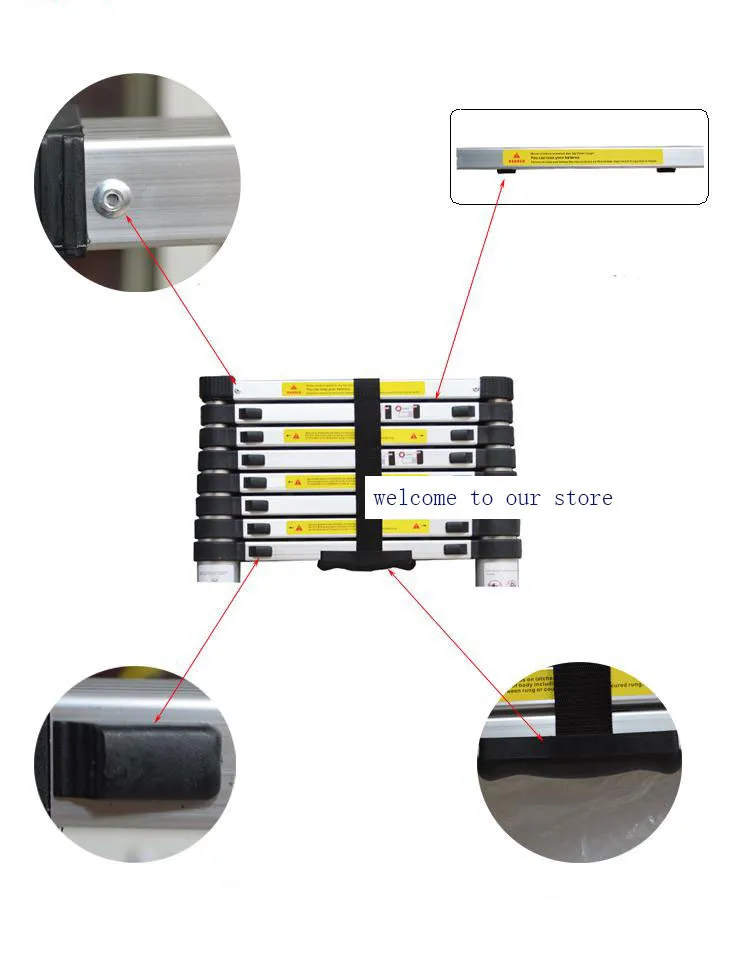 3.8m Adjustable Household Ladder Portable Extension Telescopic Ladder Multipurpose Retractable Aluminum Alloy Straight Ladder