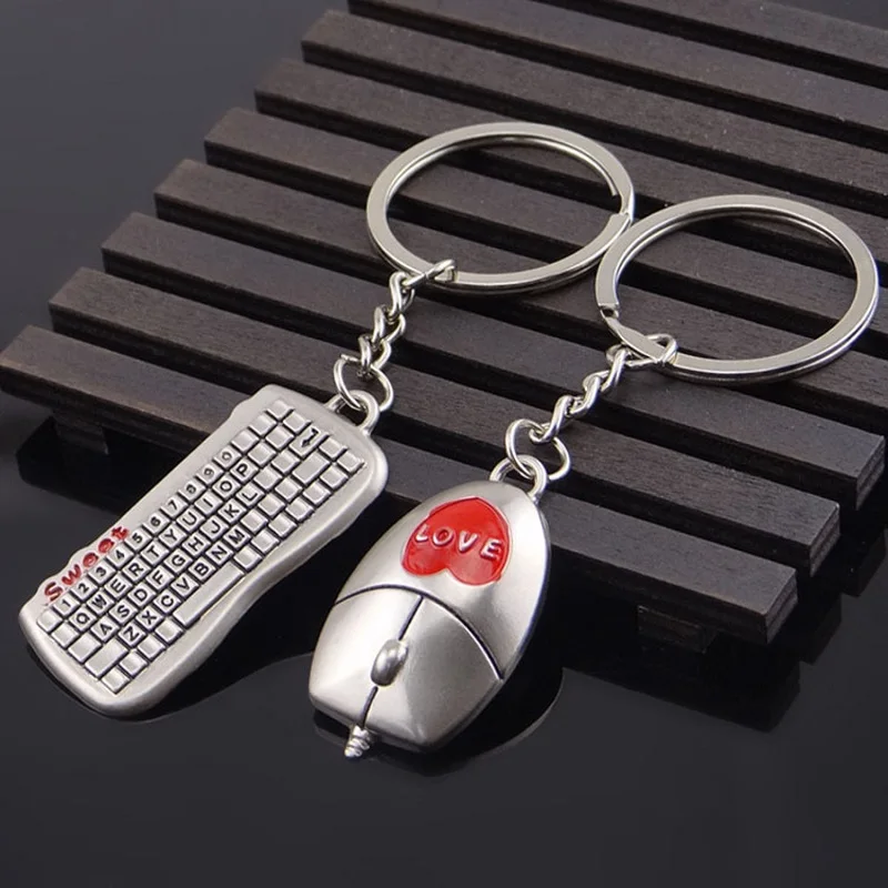 New keyboard mouse alloy lover keychain couple key ring valentine and wedding present gifts W9174