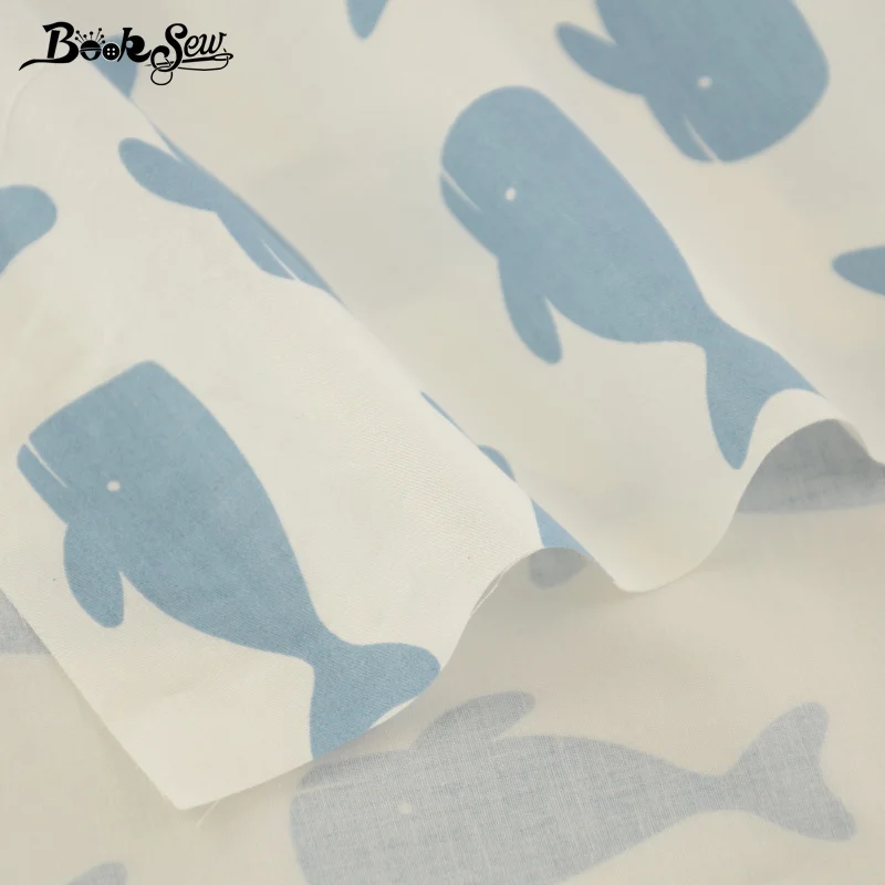New arrivals White Cotton Fabric Fat Quarter Blue Whales Designs Home Textile Material Patchwork Crafts Quilting Sewing