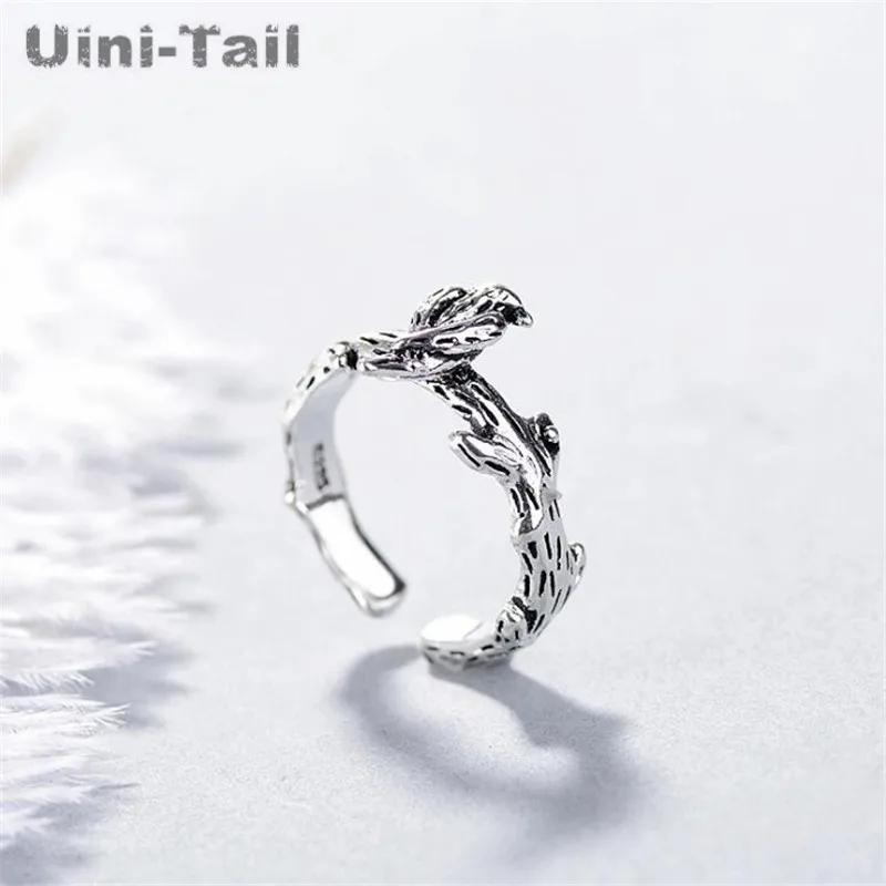 Uini-Tail new listing 925 Tibetan silver branches birds retro opening ring Chinese style fashion cute tide flow high quality