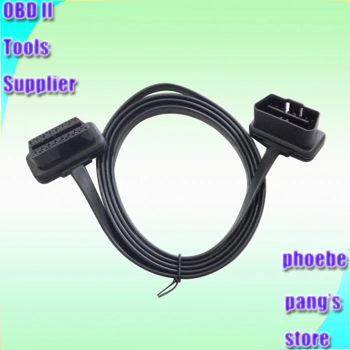 New Promtion! High Quality 1.5M Flat+Thin As Noodle OBD 2 16Pin ELM327 Male To Female Extension Cable Light Elbow L Type