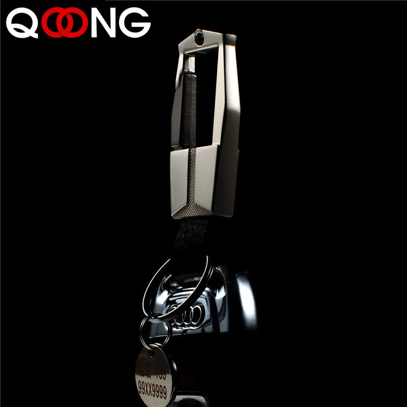 QOONG High-Grade Alloy Genuine Cow Leather Men Keychain Elegant Business Car Key Chain Ring Detachable Key Holder Jewelry Y07