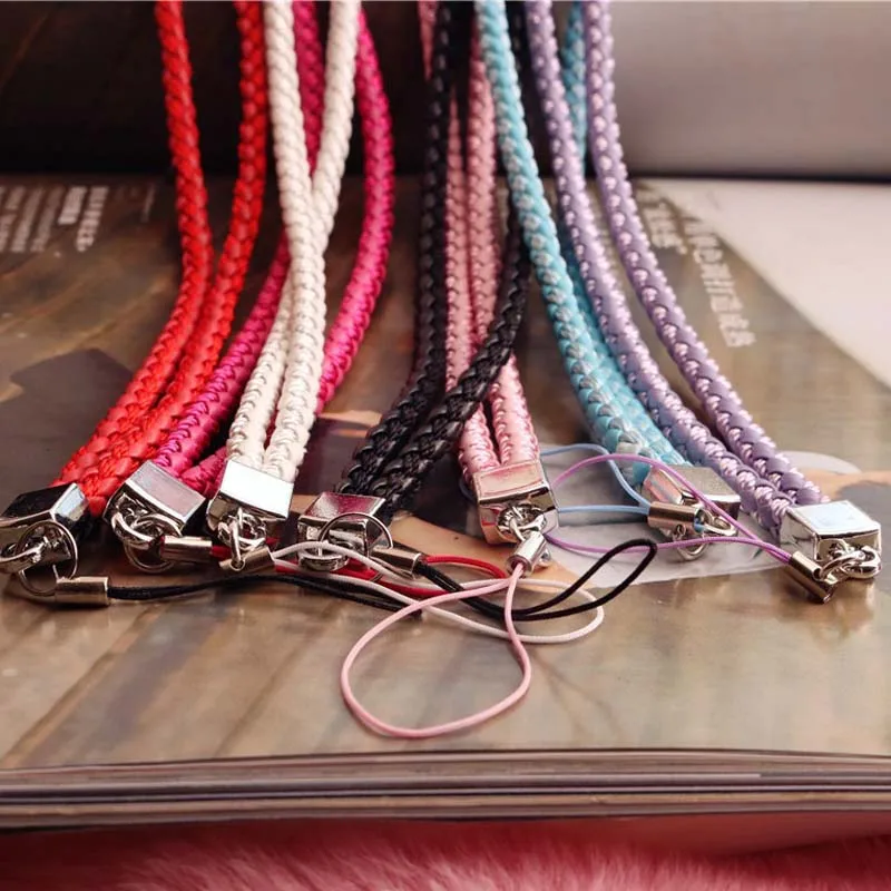 100pcs Long woven leather rope camera hanging neck lanyard mobile phone shell lanyard candy color certificate lanyard