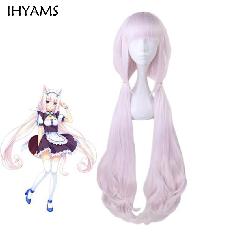 Anime Nekopara Chocolat Vanilla Wig Cosplay Wigs 100cm Pink Long Heat Resistant Synthetic Hair Wigs + Wig Cap