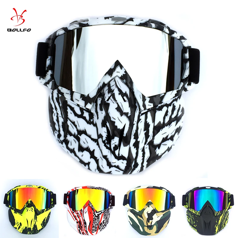 UV400 Cycling Goggle Modular Removable Mask Glasses men Mouth Filter Perfect for Open Face Motorcycle Half Helmet or Vintage