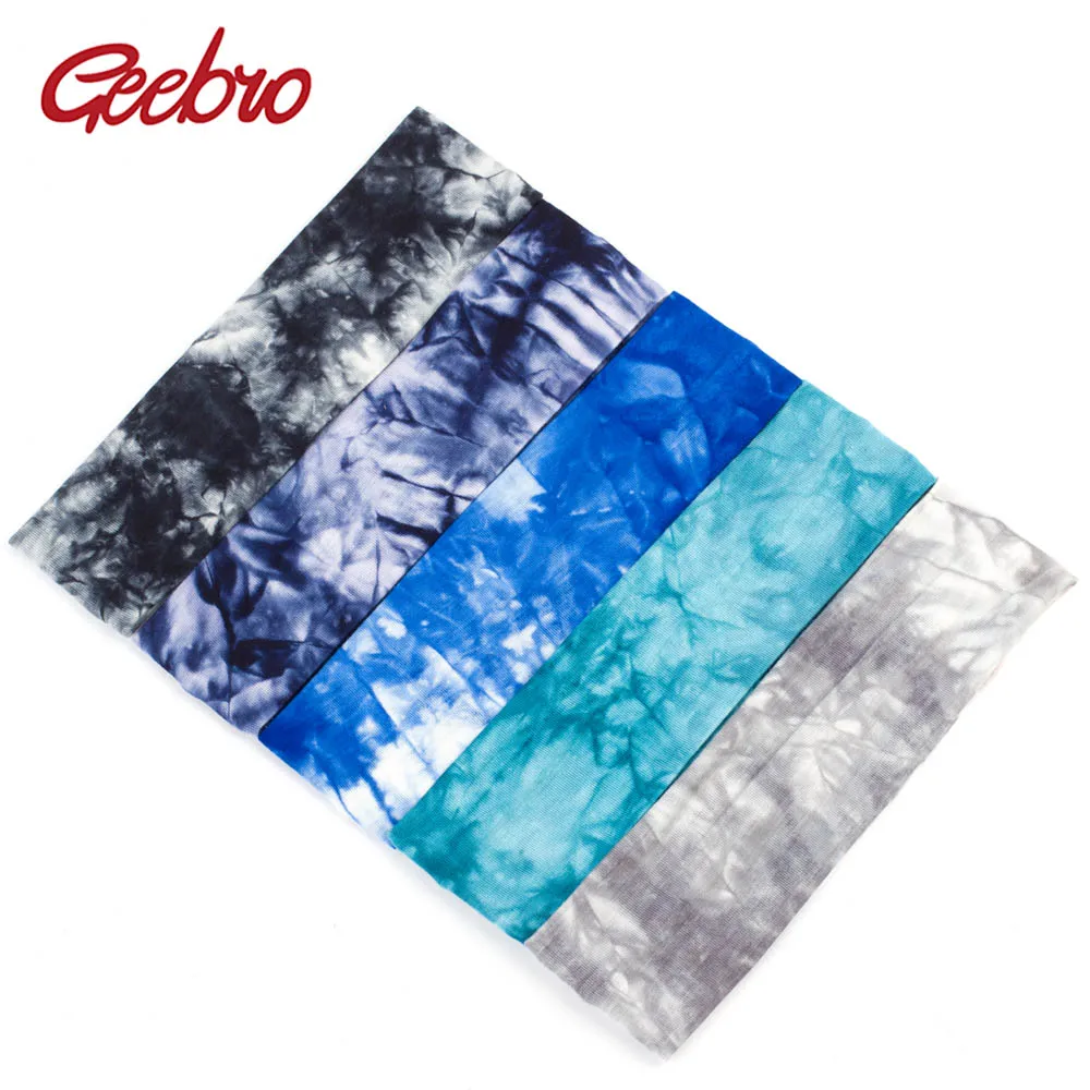 Geebro Women\'s Tie Dye Elastic Headband Summer Cotton Soft Stretch Turban Headband For Girls Flat Hair Bands Hair Accessory