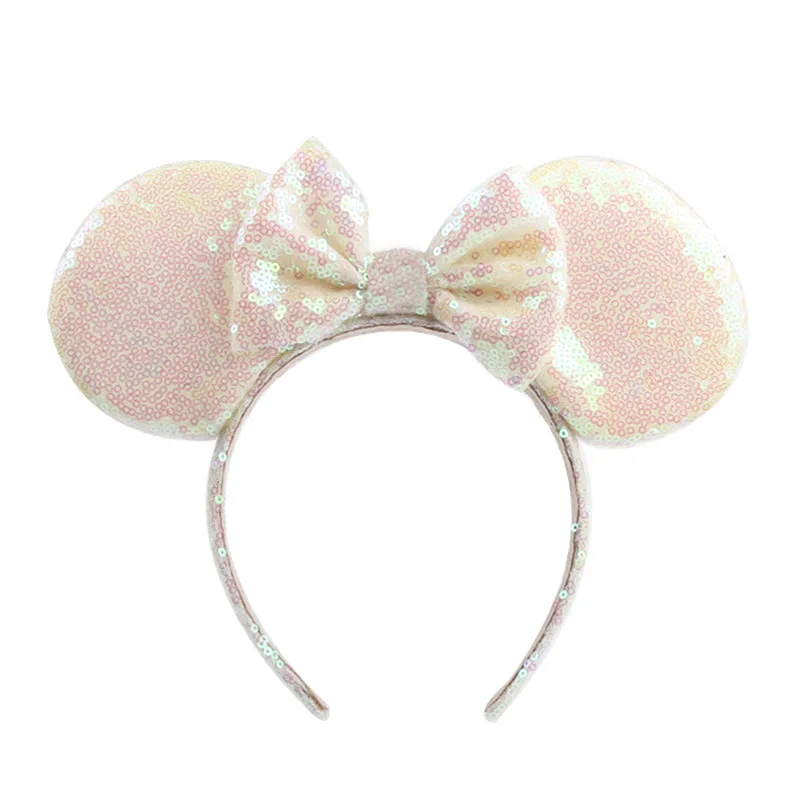 Rainbow Bow Lantejoulas Hairband para Crianças, Minnie Mouse Orelhas Headband para Mulheres, DIY Acessórios para Cabelo, Headwear para Meninas, Novo