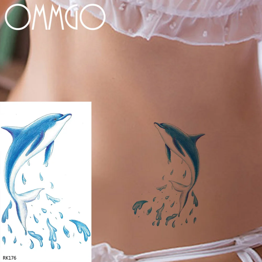 Blu Delfino Acquerello Per Bambini Tatuaggi Temporanei Impermeabile Del Fumetto Tatuaggi Per I Bambini Del Corpo Falso di Arte Delle Donne Tatuaggi