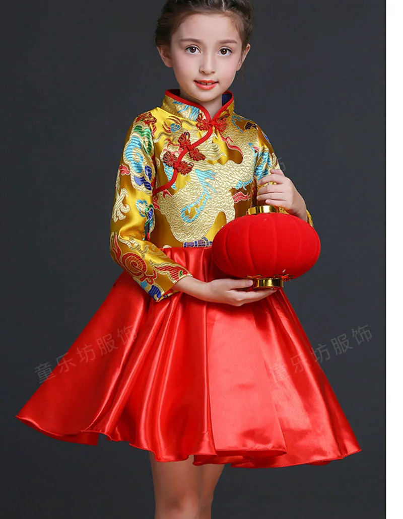 Kid China dress of the Tang Dynasty Chinese traditional garments Hanfu  dragon costume pants for children boy girl clothing