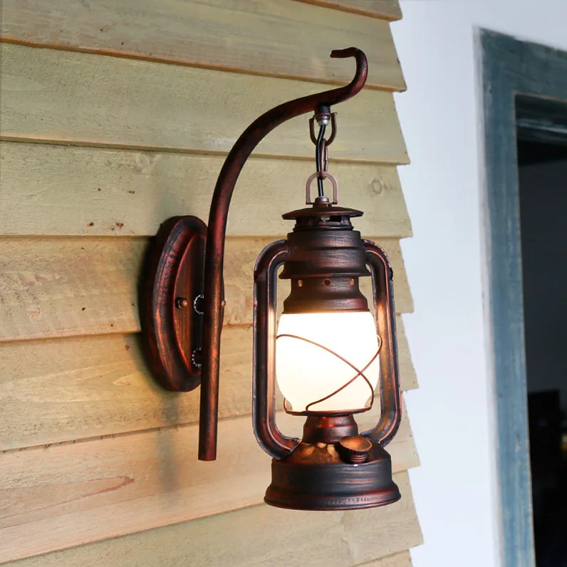 

Vintage old-fashioned frosted glass wall lamps retro Kerosene lamp design E27 LED iron lamp for stairs&cafe&porch&aisle LDK024