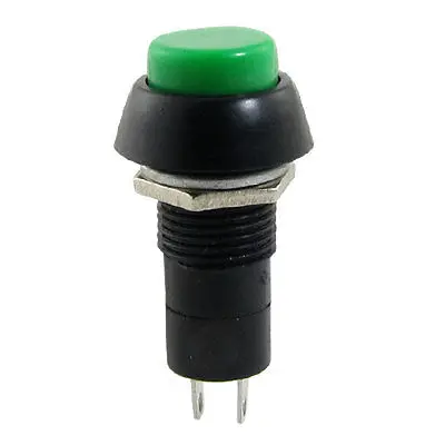 Green N/O OFF-(ON) Round Self Lock Push Button Switch Latching 2 Pin