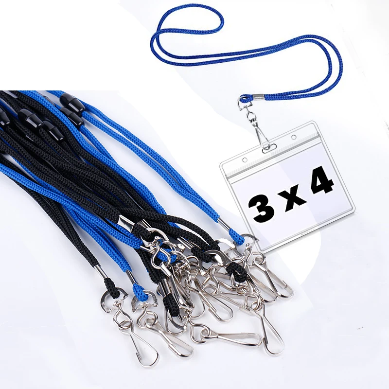 100pc/Pack Horizontal Lanyard Clear Plastic for Large Nametags Name Badge Holder with Safety Lanyard