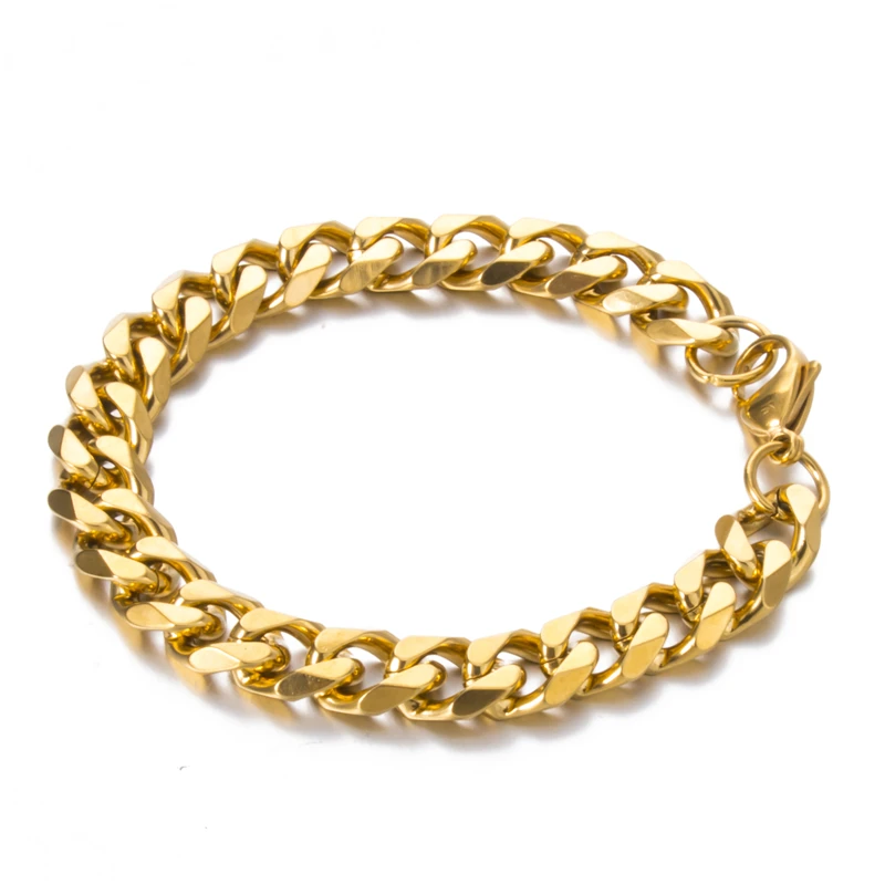 Elfasio 18cm 20cm 23cm Men Bracelets Silver/Gold/Black Color Curb Cuban Link Stainless Steel Bracelet For Women Men\'s Jewelry