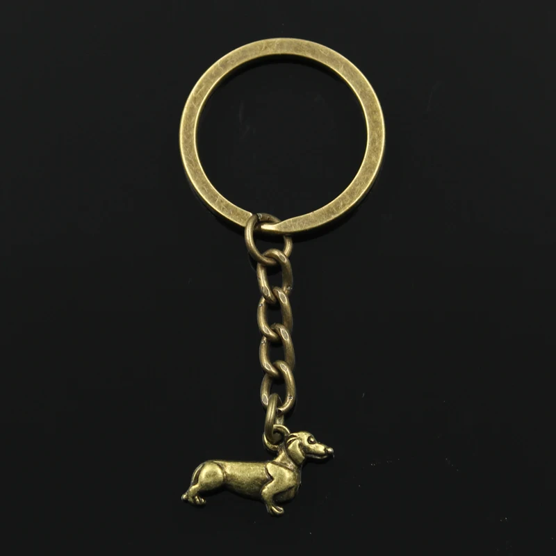 Fashion 30mm Key Ring Metal Key Chain Keychain Jewelry Antique Bronze Silver Color Plated Dog Dachshund 20x15mm Pendant