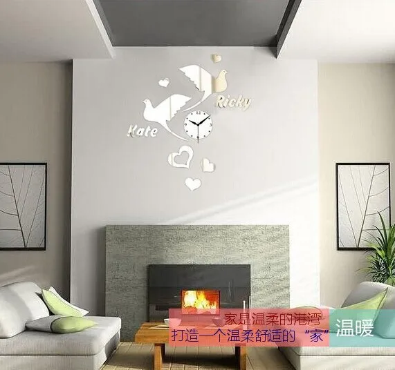 

MEYA Acrylic LOVE Bird Mirror Wall Decorative Mirror Decal , DIY MirrorWall Stickr ,3D Acrylic Mirror Clock Sticker