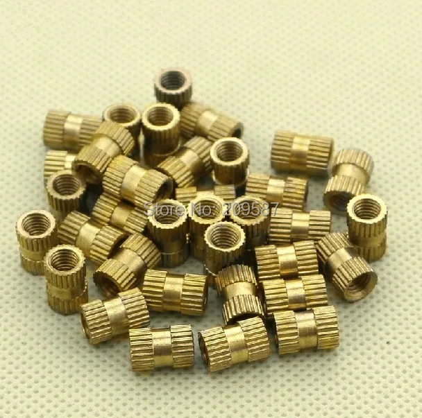 100Pcs M3x8mm(L)-5มม.(OD) ทองเหลือง Knurl Nuts เมตริกเกลียว