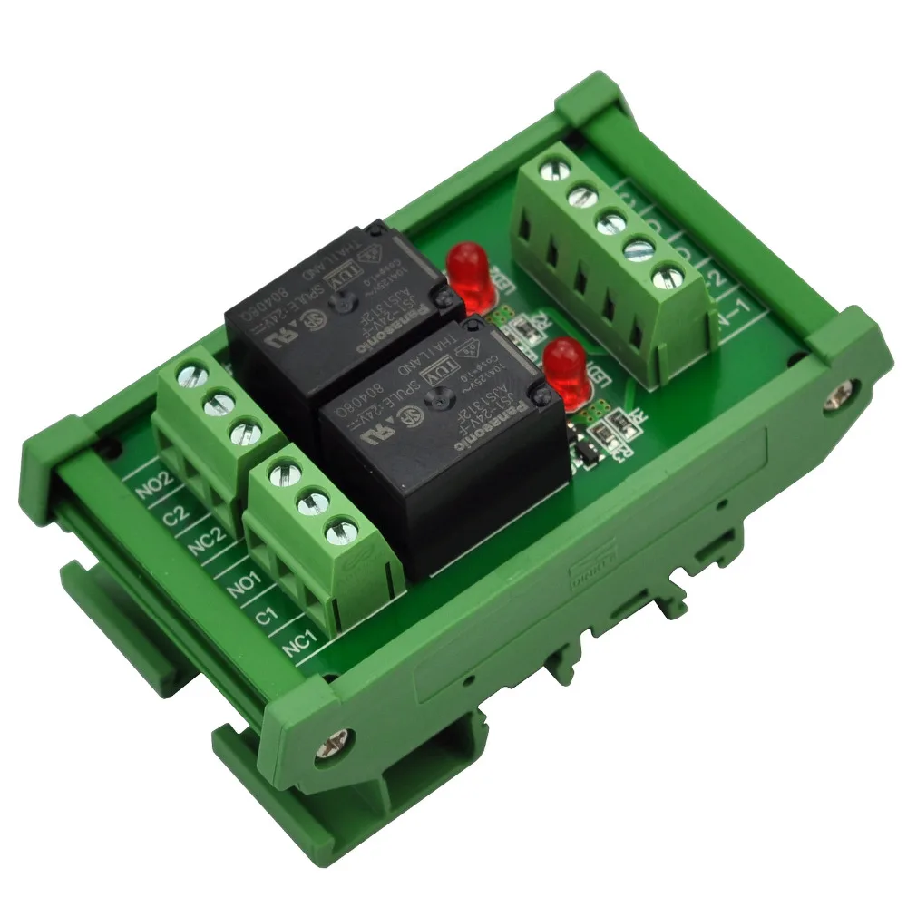 Electronics-Salon DIN Rail Mount 2 SPDT 10Amp Power Relay Interface Module, DC 24V Version.