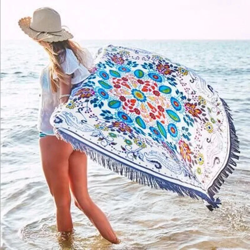 

New European Rayon Printing Circular Yoga Blankets Beach Mat Yoga Mat Sand Cloth Shawl Towel Bikini Summer Dress