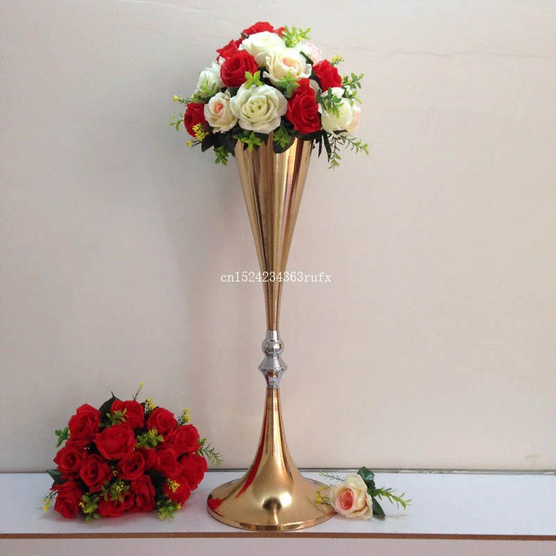 10pcs Wedding Centerpiece Decoration Road Lead Flower Vase Wedding Road Lead Flower Shelf Gold Table Stand 70cm / 27.6